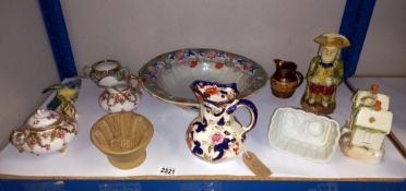 A quantity of 19th century & later ceramics including jelly moulds, large Masons bowl & posy bowls