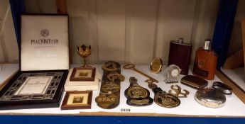 A boxed Mackintosh 6" x 4" frame & vintage horse brasses etc. COLLECT ONLY