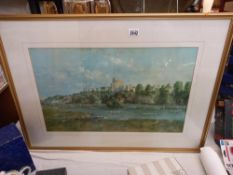 A large framed print of Windsor Castle from opposite side of the Thames 90cm x 65cm. Collect Only