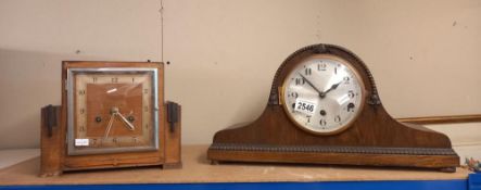 Two 1930's oak mantle clocks COLLECT ONLY