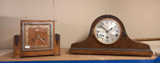 Two 1930's oak mantle clocks COLLECT ONLY