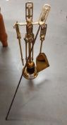 A brass fireside companion set & coalite advertising fire iron COLLECT ONLY