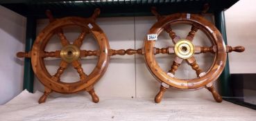 Two 34 cm diameter ship's wheels, COLLECT ONLY.