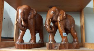 2 large carved teak elephants COLLECT ONLY