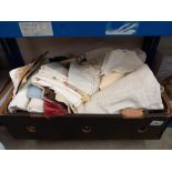 A quantity of assorted linen & lace & a pair of 1940's shoes etc COLLECT ONLY