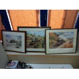 3 framed and glazed steam engine prints (largest 57cm x 47cm) Collect only