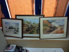 3 framed and glazed steam engine prints (largest 57cm x 47cm) Collect only