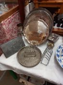 A good selection of silver plate including trays, one dated 1884, goblets toast rack Collect Only