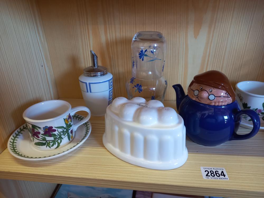 2 Portmeirion cups and saucers Royal Worcester sugar shaker, jelly mould & Tetley tea pot etc - Image 2 of 3