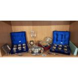 A boxed 1996 Jackson pewter hip flask & silver plated goblet sets etc.