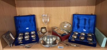 A boxed 1996 Jackson pewter hip flask & silver plated goblet sets etc.