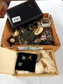 2 boxes of assorted jewellery including red antique coral necklace and brooch