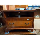 A dark wood stained wall unit with cupboard base COLLECT ONLY.