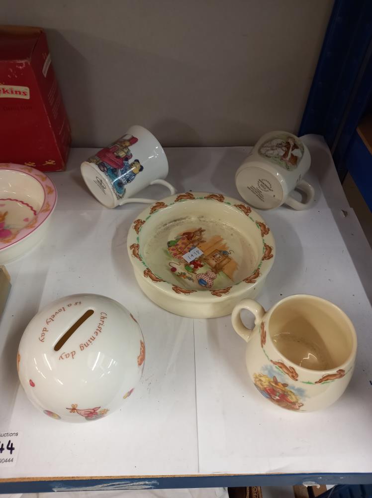 A shelf of baby pottery including Royal Doulton Bunnykins etc. COLLECT ONLY - Image 4 of 4