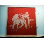 A signed silk screen print of an elephant 67cm x 67cm collect only