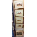 4 framed fox hunting coloured engravings and 4 steeple chrome prints Collect only