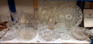 A shelf of glass including bowls & decanters etc. COLLECT ONLY