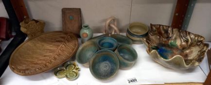A shelf of mixed pottery COLLECT ONLY