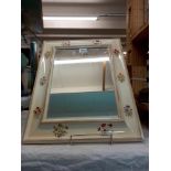 A floral decorated framed mirror 43cm x 53cm Collect only