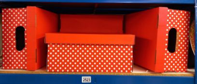 4 red & white polka dot cardboard storage boxes