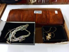 A wooden box and good lot of costume jewellery