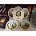Five late Victorian French (Limoges) hand painted plates.