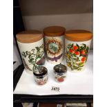 3 Portmeirion kitchen lidded jars & 2 Royal Worcester egg coddlers COLLECT ONLY