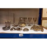 A quantity of silver plate including goblets & swan graduated ashtrays etc