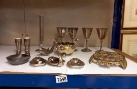 A quantity of silver plate including goblets & swan graduated ashtrays etc