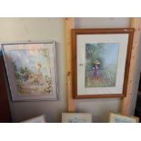 2 decorative framed prints, steam train, bicycle and poppy field Collect only