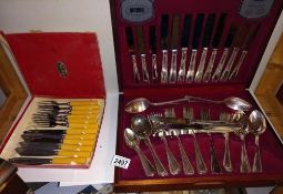 A cased set of cutlery etc.