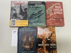 5 Hunting and Africa related books including Hunter by J A Hunter, The Tigers of Trengannu by