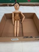 A vintage Grodner Tal jointed wooden peg doll 31cm tall