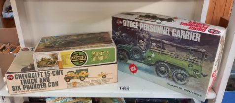 Vintage Airfix series 8 Dodge personnel carrier and 15 cwt truck and 6 pdr gun, still bagged and a