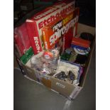 A box of vintage games etc including marbles, pewter dragons etc