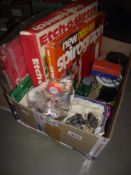 A box of vintage games etc including marbles, pewter dragons etc