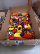 A large box of Matchbox Kingsize etc, including Tonka low loader and bulldozer