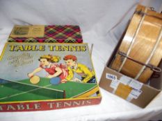 Junior bagpipes in original box and a vintage wooden drum