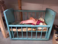 A vintage painted wooden dolls cot etc COLLECT ONLY