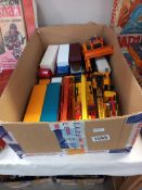 A selection of diecast commercials and cranes including Lion toys, Siku, Roz etc