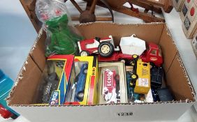 A vintage Tonka tractor and skip lorry, plus boxed Corgi, Lledo etc