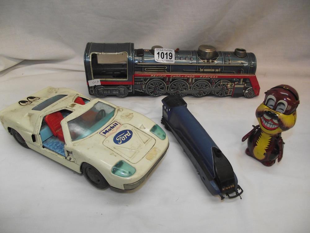 A Japanese Bandai battery operated Ford GT 40 a/f and Kanto toys, train Hornby Sir Nigel Gresley etc