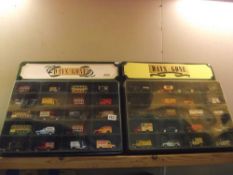 2 Lledo days gone shop wall display cabinets and contents COLLECT ONLY