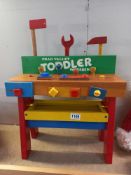 A vintage Chad Valley toddler wooden work bench and some tools COLLECT ONLY