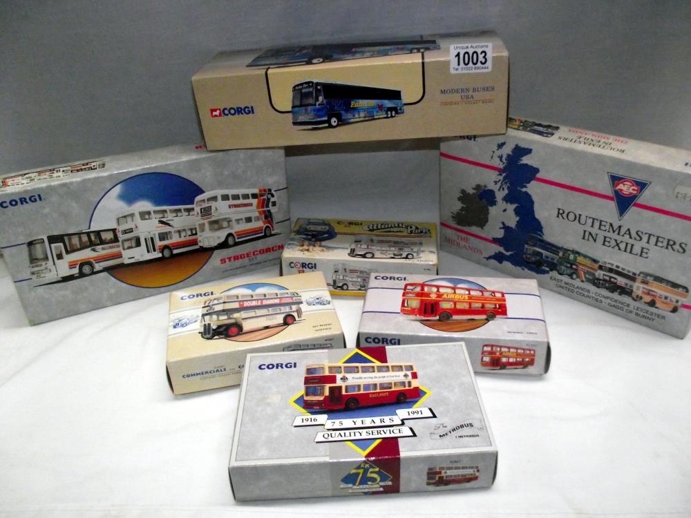 Quantity of boxed Corgi buses including Stagecoach set