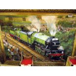 A large gilt framed oil on board of LNER 4472 The Flying Scotsman COLLECT ONLY