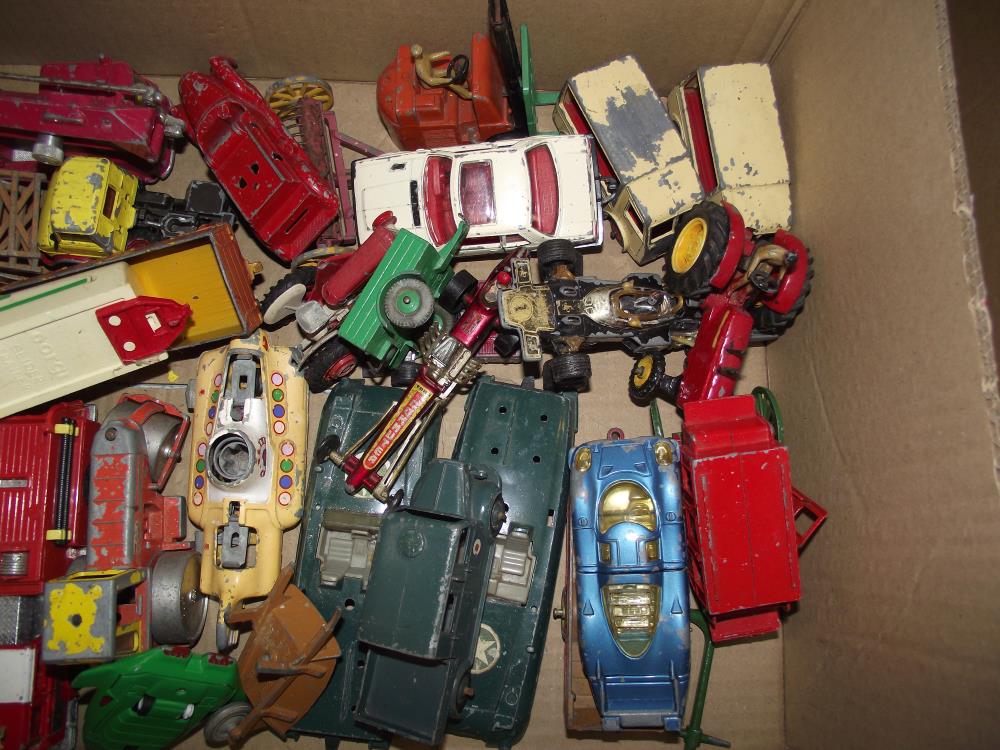 A large box of play worn Dinky Corgi etc including Yellow Submarine, glider trailer etc - Image 2 of 3