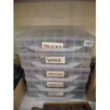 5 collectors cases of diecast Lesney vehicles, mostly in good condition