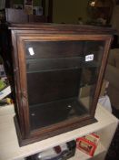 A collectors oak display cabinet with 2 shelves 45cm x 52cm x 21cm COLLECT ONLY
