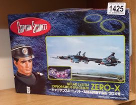 A boxed Aoshima Captain Scarlet Zero X solar system exploration spaceship plastic model kit, looks